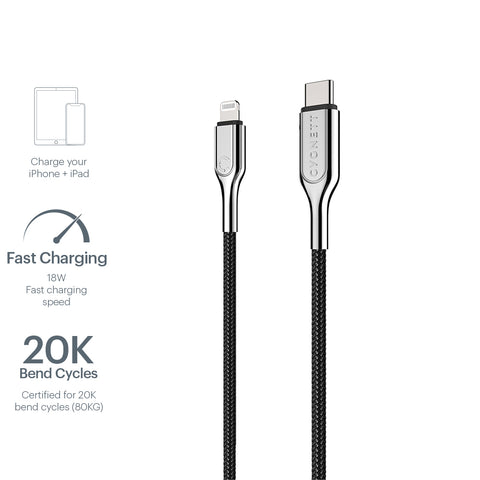 Lightning to USB-C Cable Black 10cm