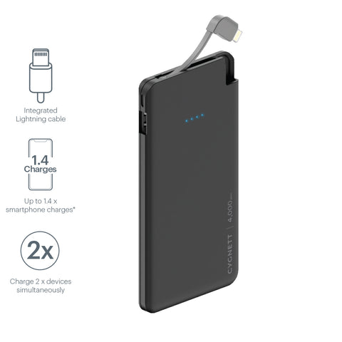 4,000mAh Power Bank with integrated Apple Lightning™ cable