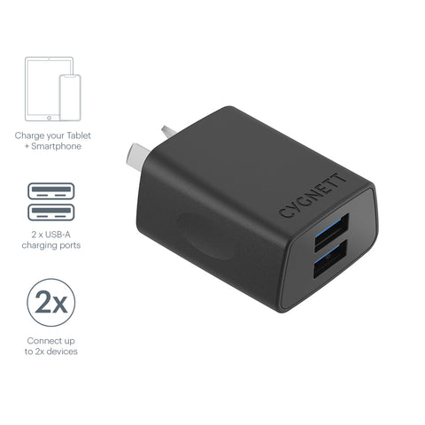 Dual USB Wall Charger in Black