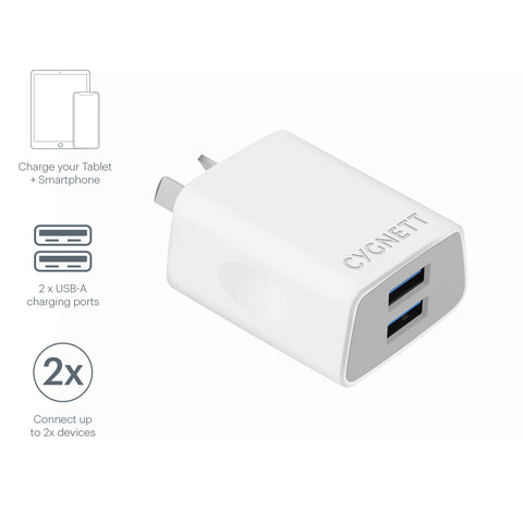 Dual USB Wall Charger in White