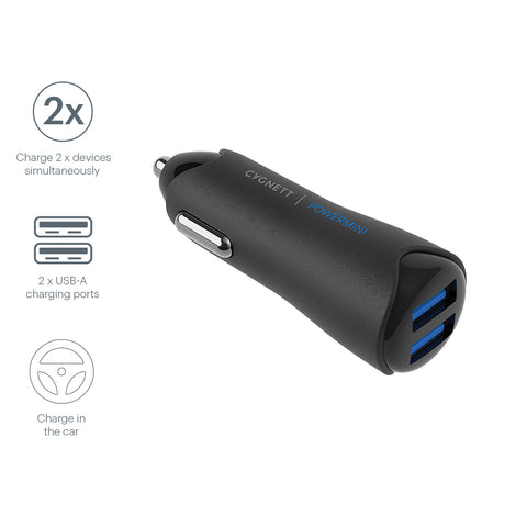 Dual USB Car Charger in Black
