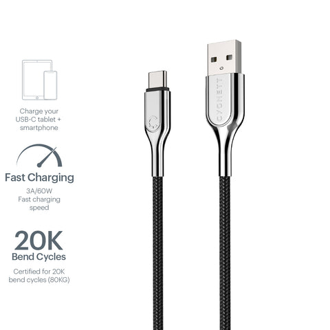 USB-C to USB-A Cable (USB 2.0) Braided Black 10cm