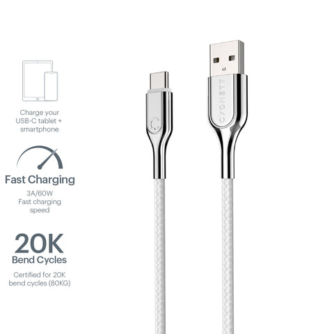 USB-C to USB-A Cable (USB 2.0) Braided White 1m